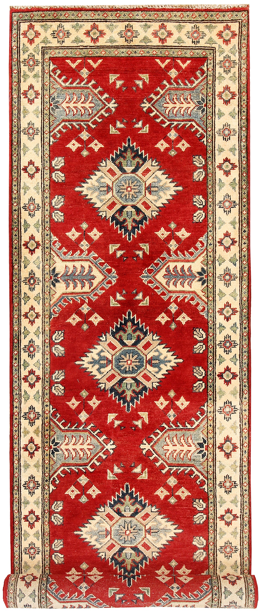 Red Afghan Kazak Rug 2' 7" x 9' 5" Hand-Knotted