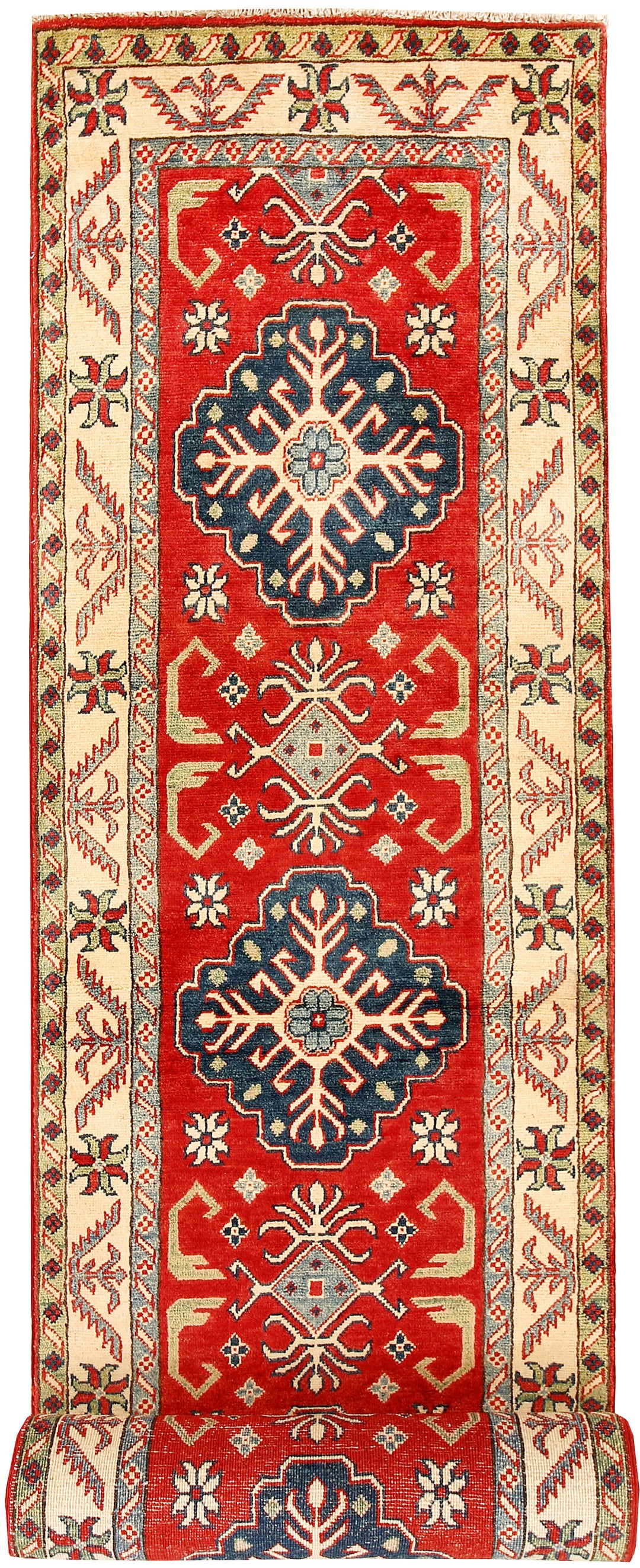 Red Afghan Kazak Rug 2' 6" x 16' 6" Hand-Knotted