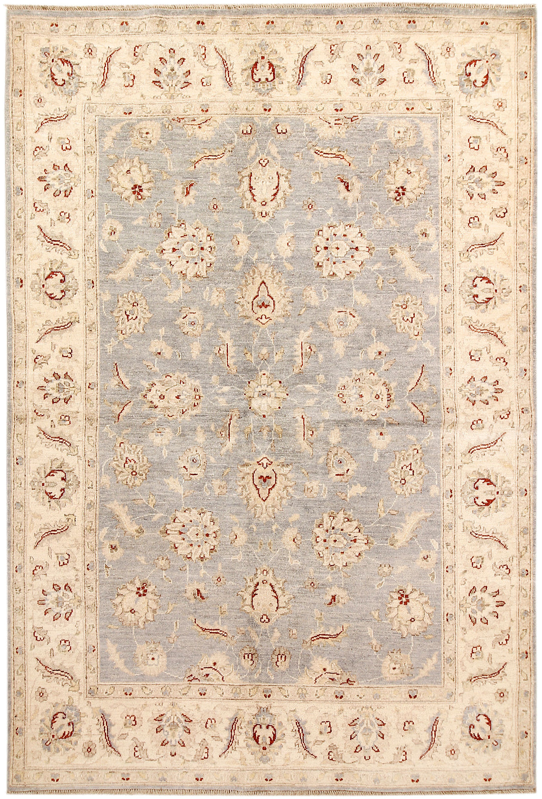 Grey Afghan Ziegler Rug 5' 6" x 7' 10" Hand-Knotted