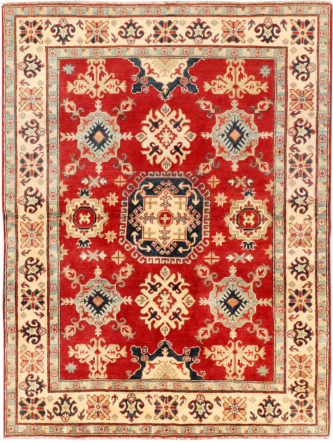 Red Afghan Kazak Rug 5' 1 x 6' 9 Hand-Knotted