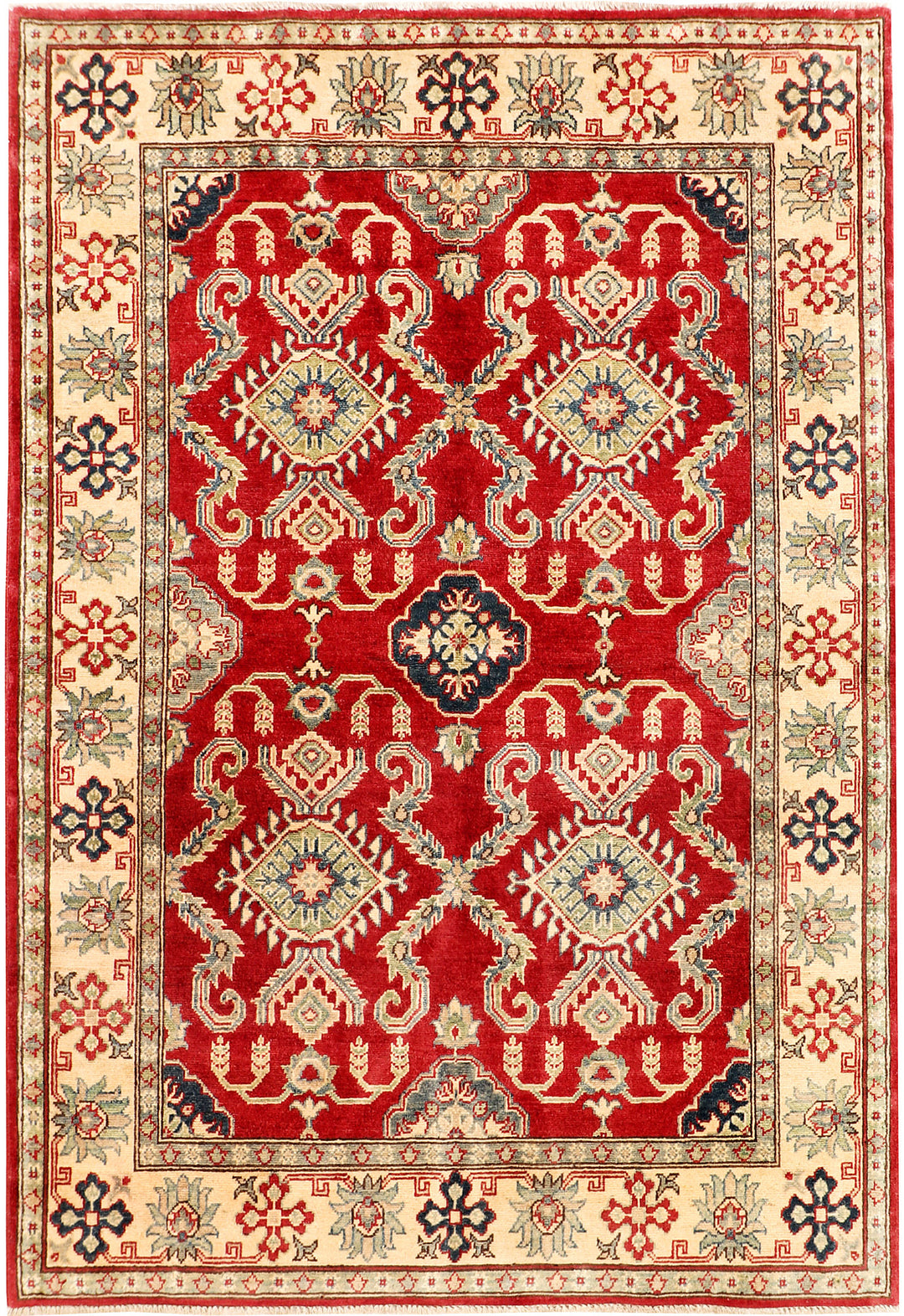 Red Afghan Kazak Rug 4'10" x 6'11" Hand-Knotted