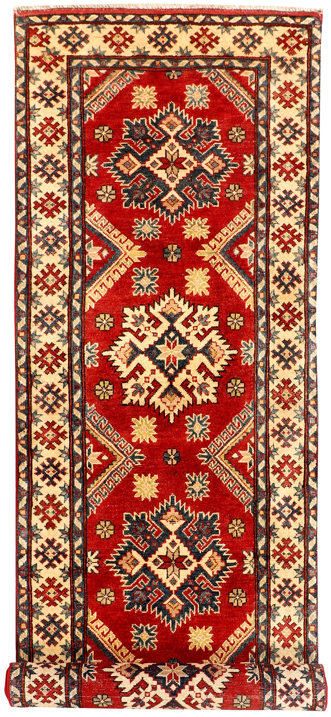 Red Afghan Kazak Rug 2' 8 x 9' 7 Hand-Knotted