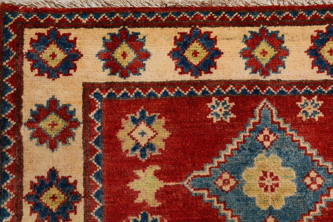 Red Afghan Kazak Rug 2' 9 x 9' 11 Hand-Knotted