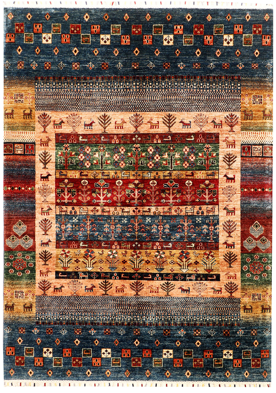 Afghan Kazak Rug 5' x 6' 9" Hand-Knotted