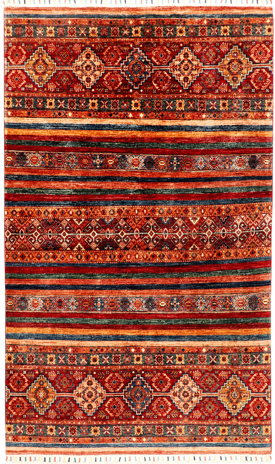 Afghan Kazak Rug 4' 10 x 6' 8 Hand-Knotted