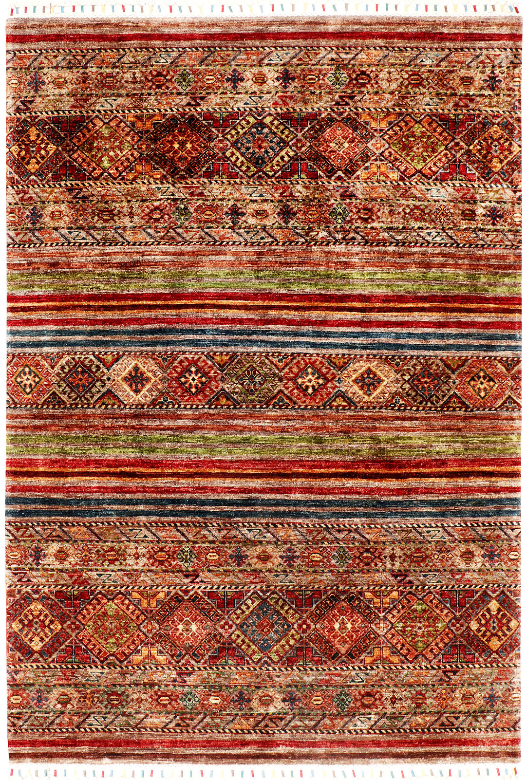 Afghan Kazak Rug 4' 11 x 7' Hand-Knotted