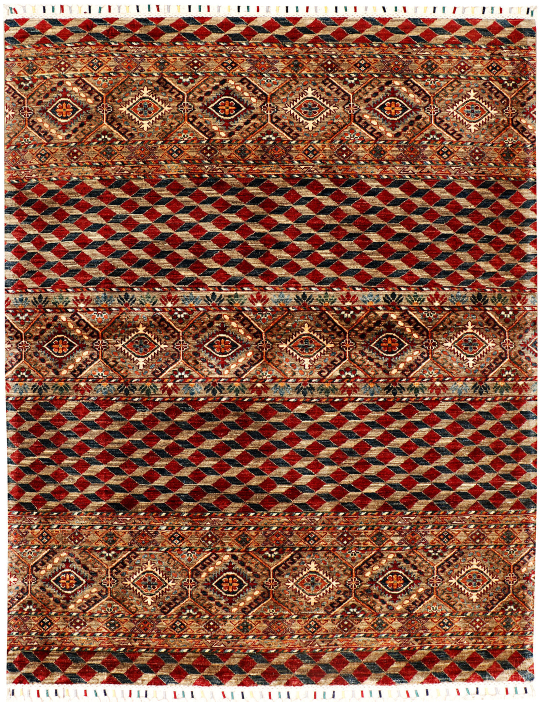 Afghan Kazak Rug 4' 11 x 6' Hand-Knotted