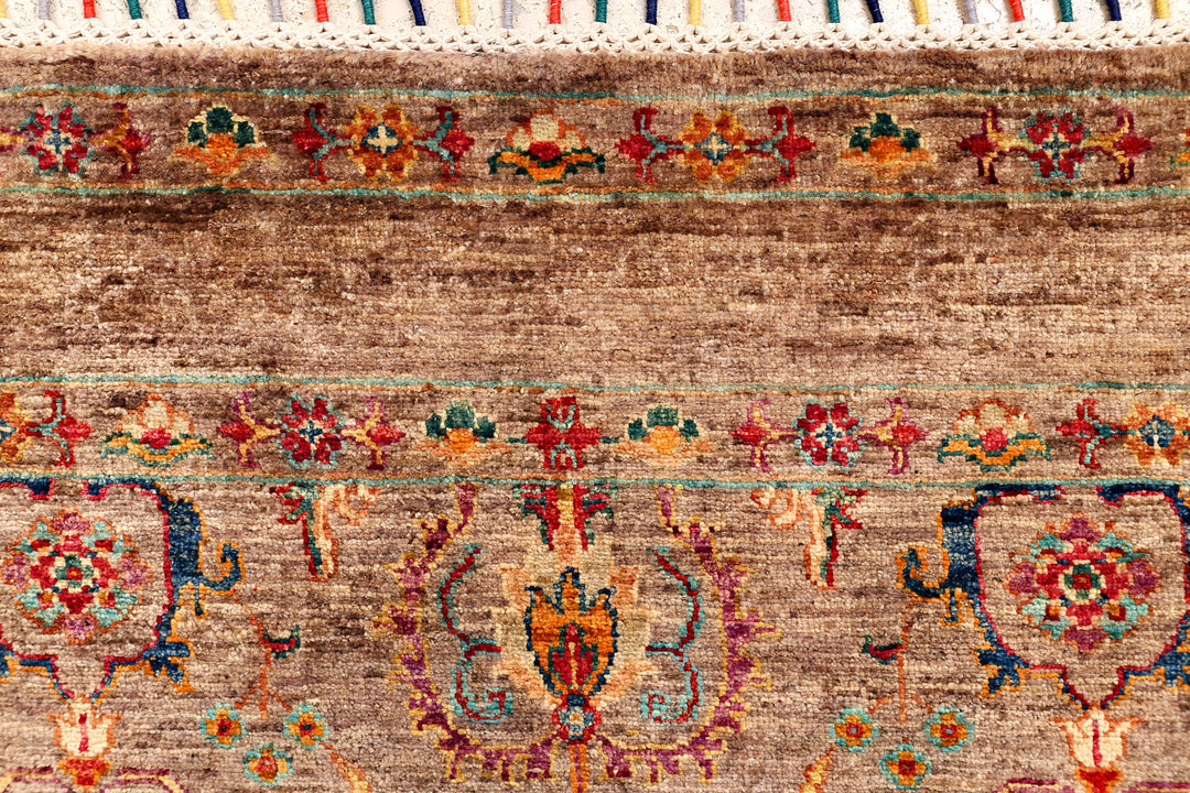 Tan Afghan Kazak Rug 4'11" x 6'9" Hand-Knotted