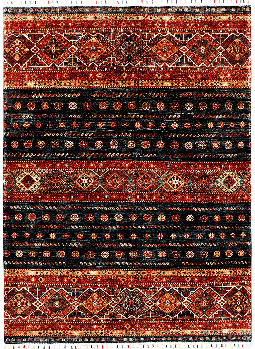 Afghan Kazak Rug 4' 10 x 6' 8 Hand-Knotted