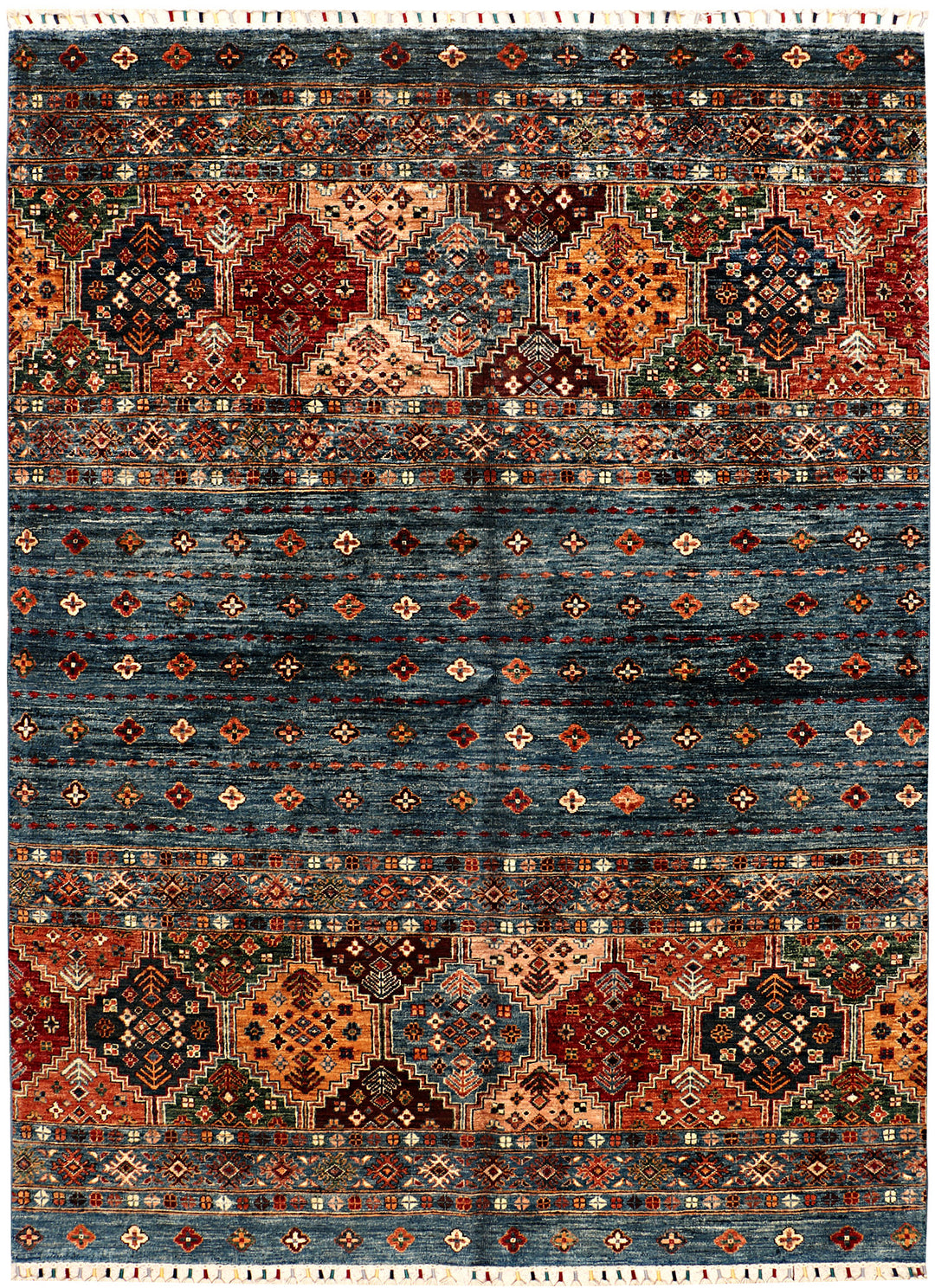 Afghan Kazak Rug 5' 5" x 7' 9" Hand-Knotted