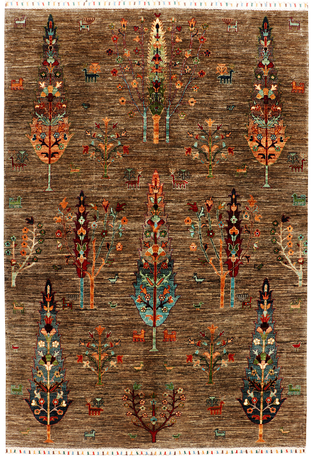 Tan Afghan Kazak Rug 5' 8 x 8' 2 Hand-Knotted