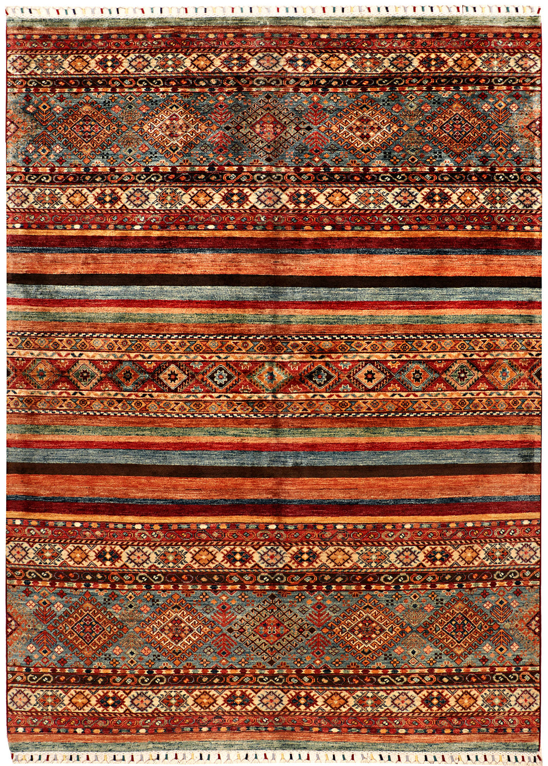 Afghan Kazak Rug 5' 8 x 8' 1 Hand-Knotted
