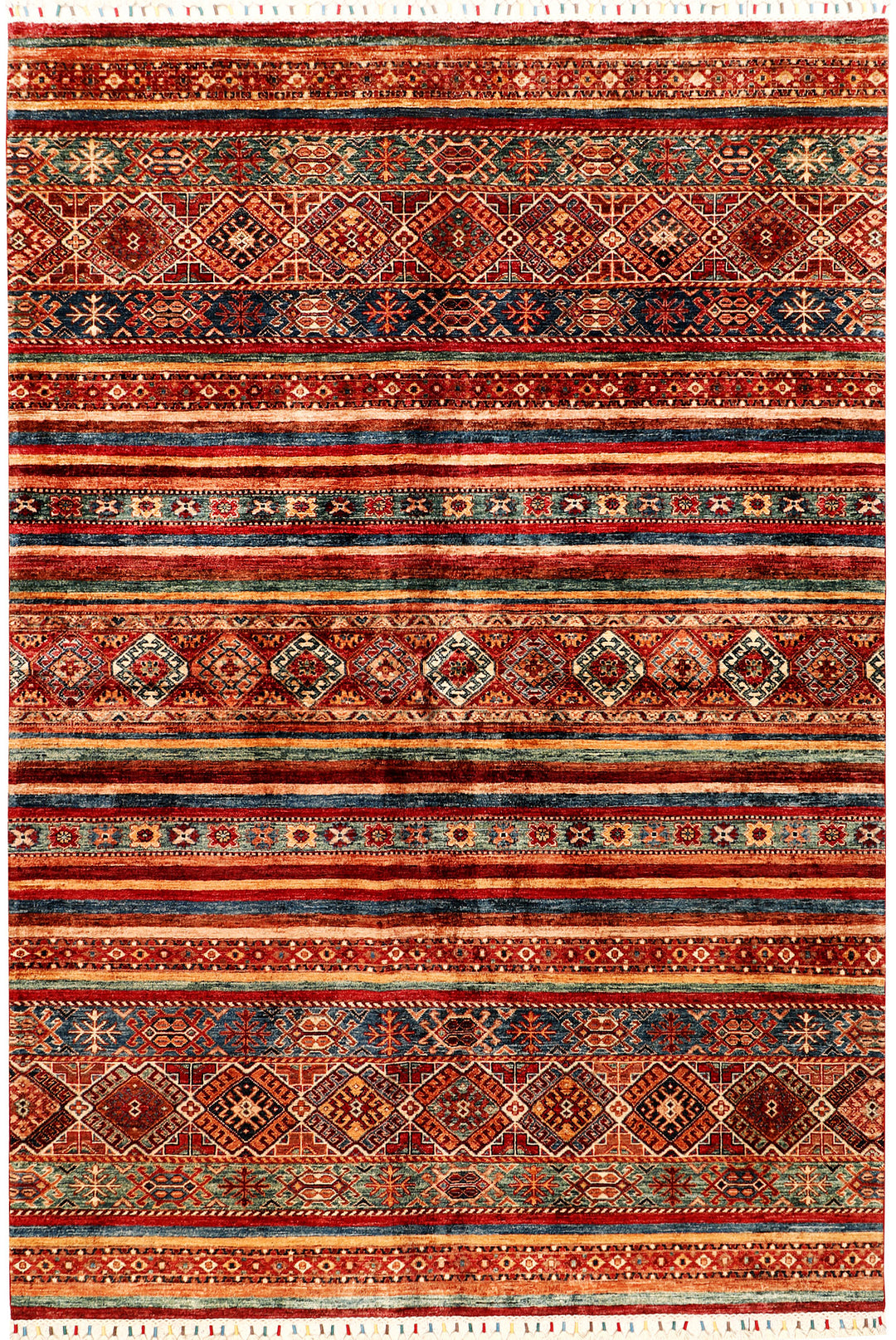 Afghan Kazak Rug 6' 3 x 8' 10 Hand-Knotted