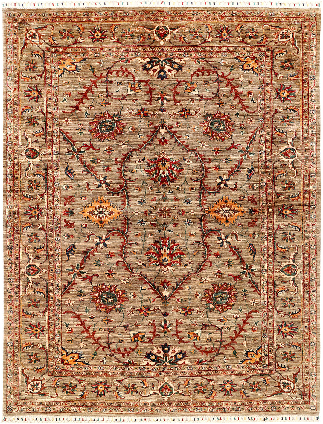 Tan Afghan Kazak Rug 6'7" x 9'10" Hand-Knotted
