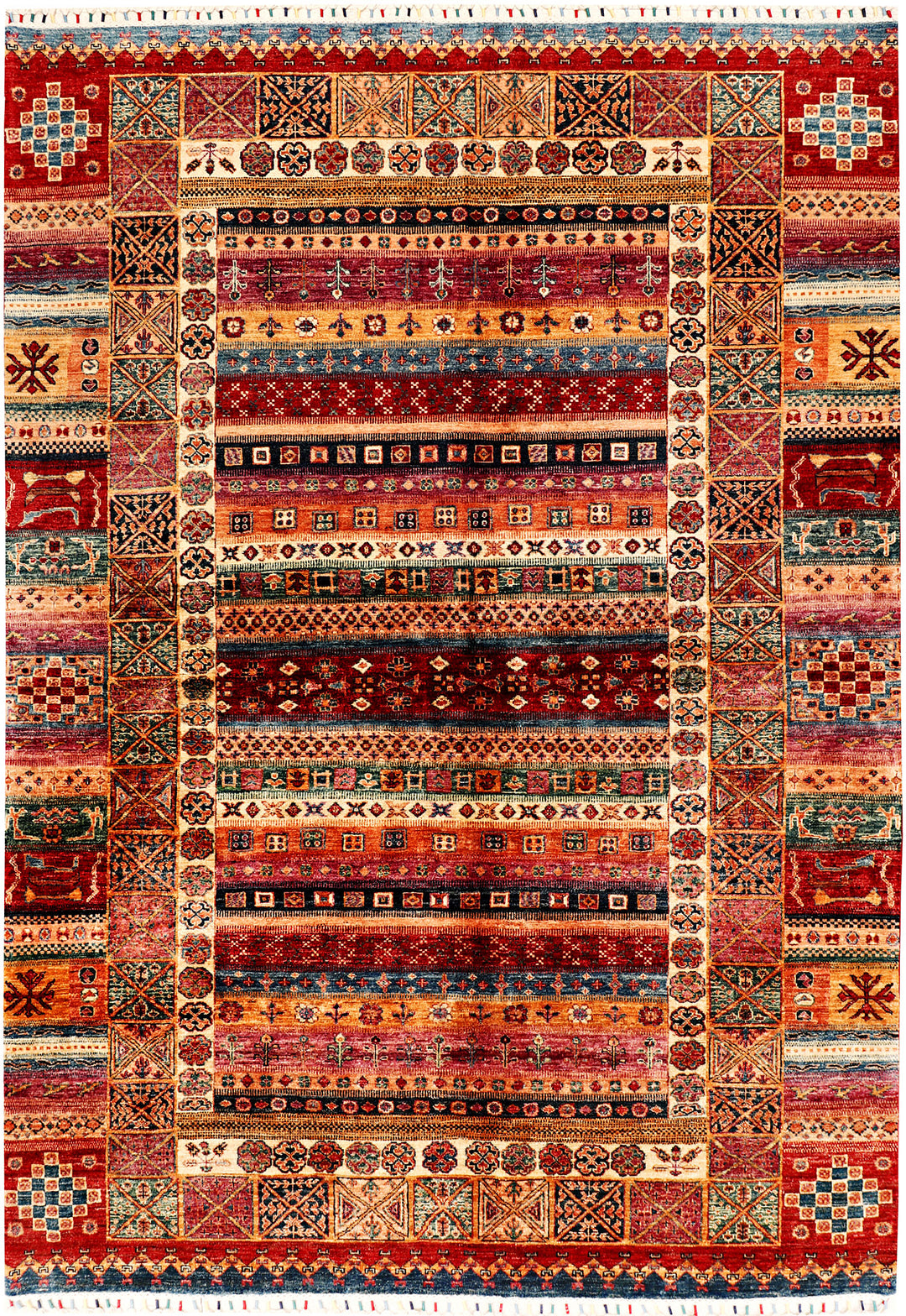Afghan Kazak Rug 6' 9 x 9' 7 Hand-Knotted