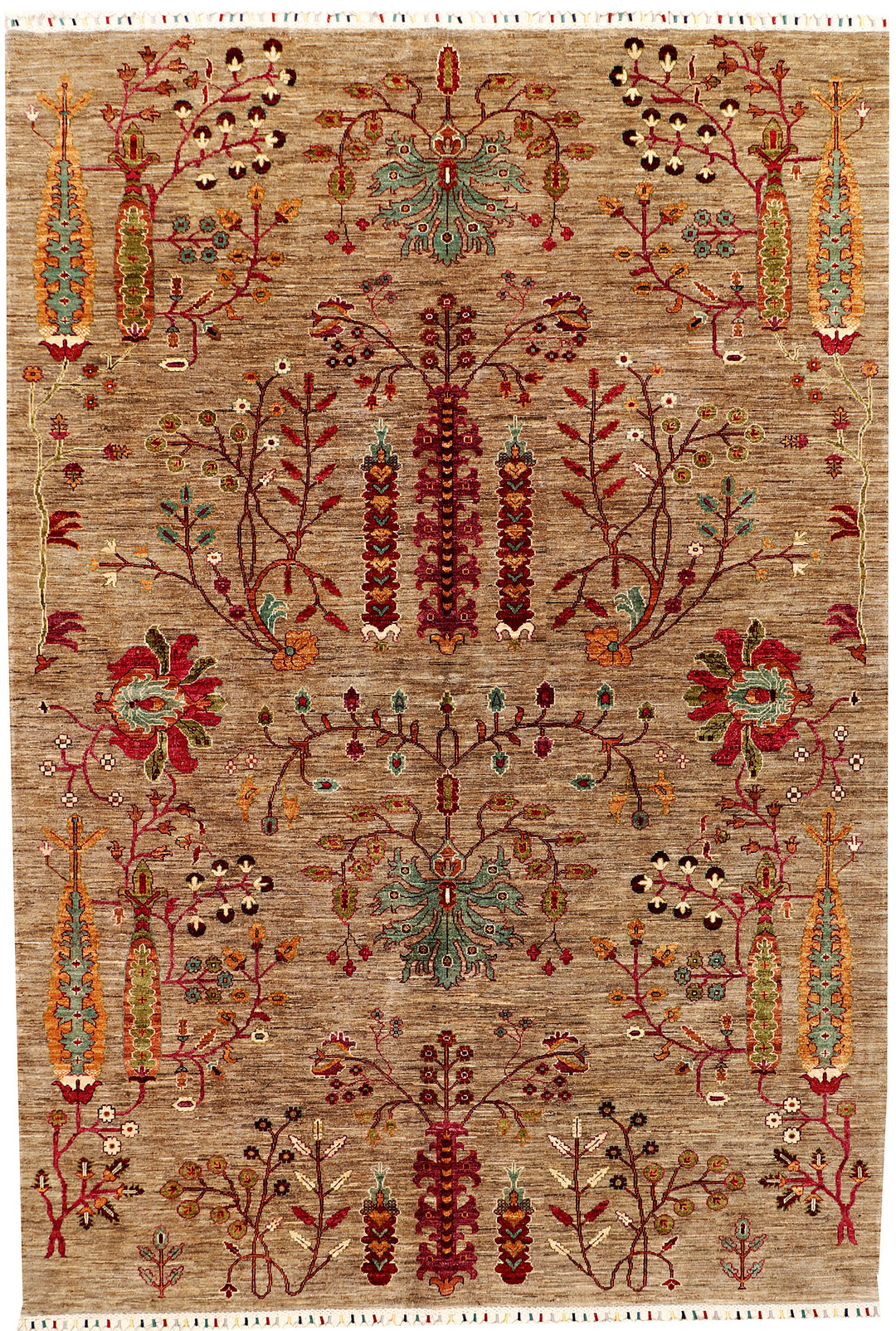 Tan Afghan Kazak Rug 6'11" x 9'8" Hand-Knotted