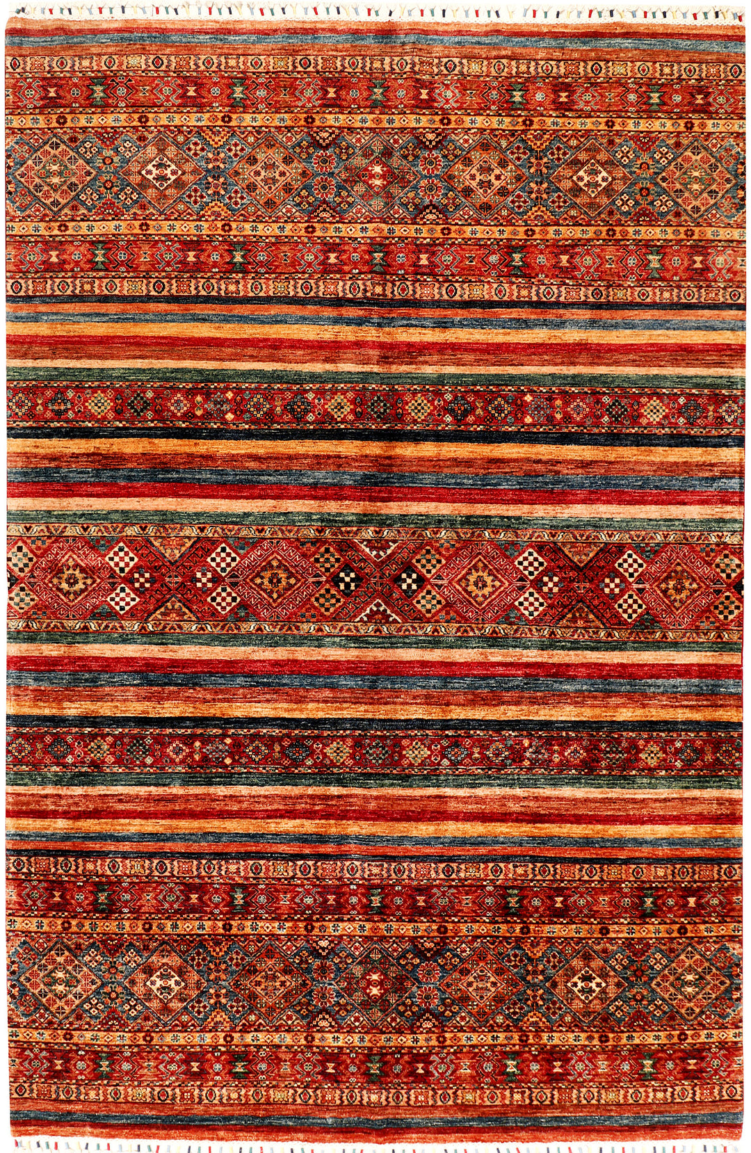 Afghan Kazak Rug 6' 8 x 10' 1 Hand-Knotted