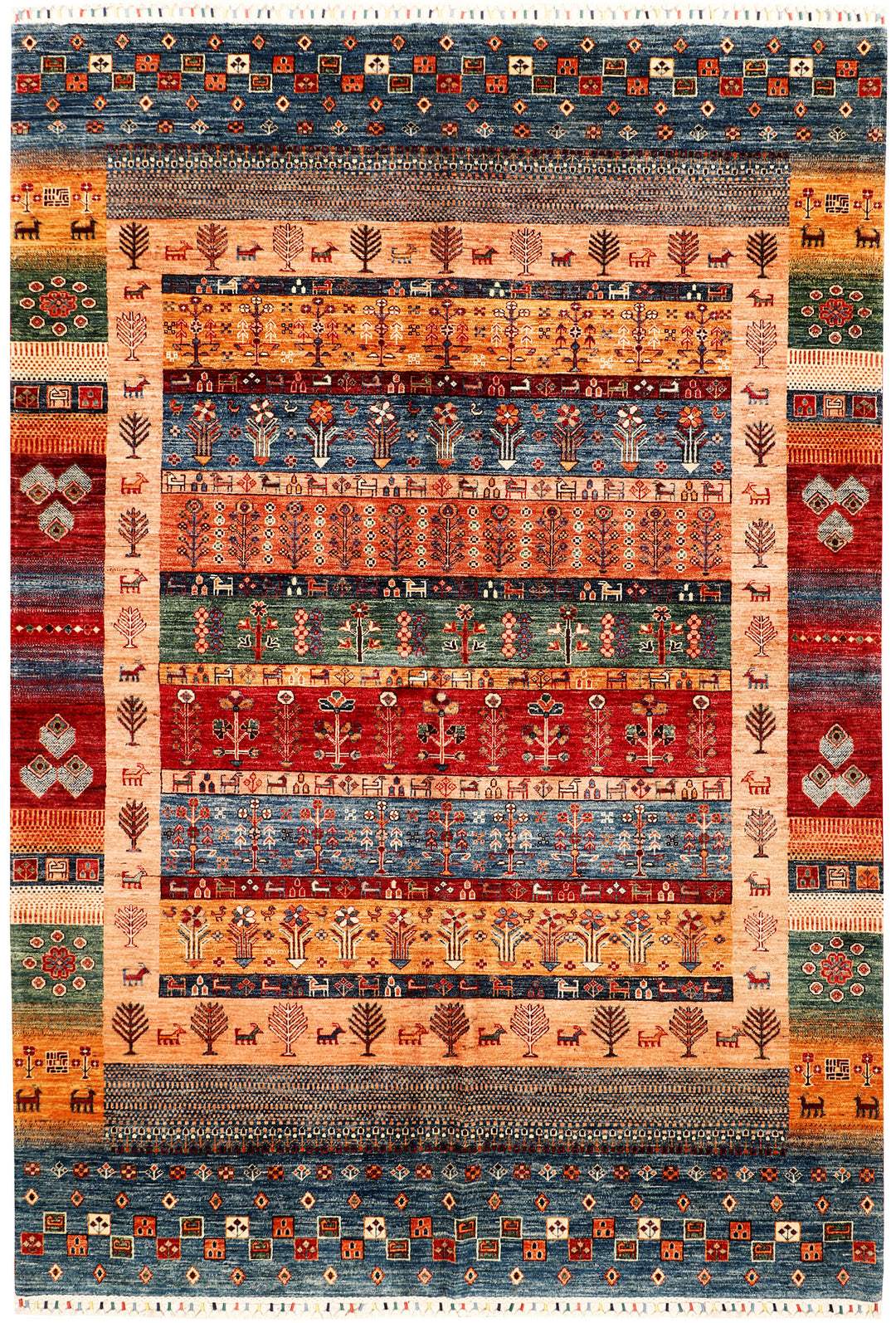 Afghan Kazak Rug 6' 11 x 10' Hand-Knotted
