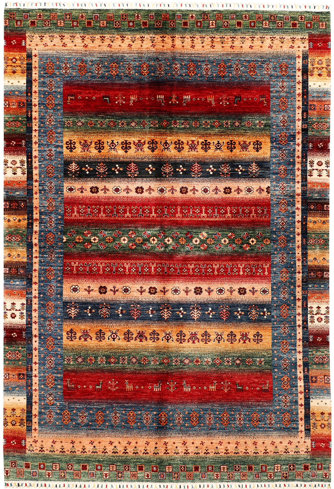 Afghan Kazak Rug 6' 11 x 9' 10 Hand-Knotted
