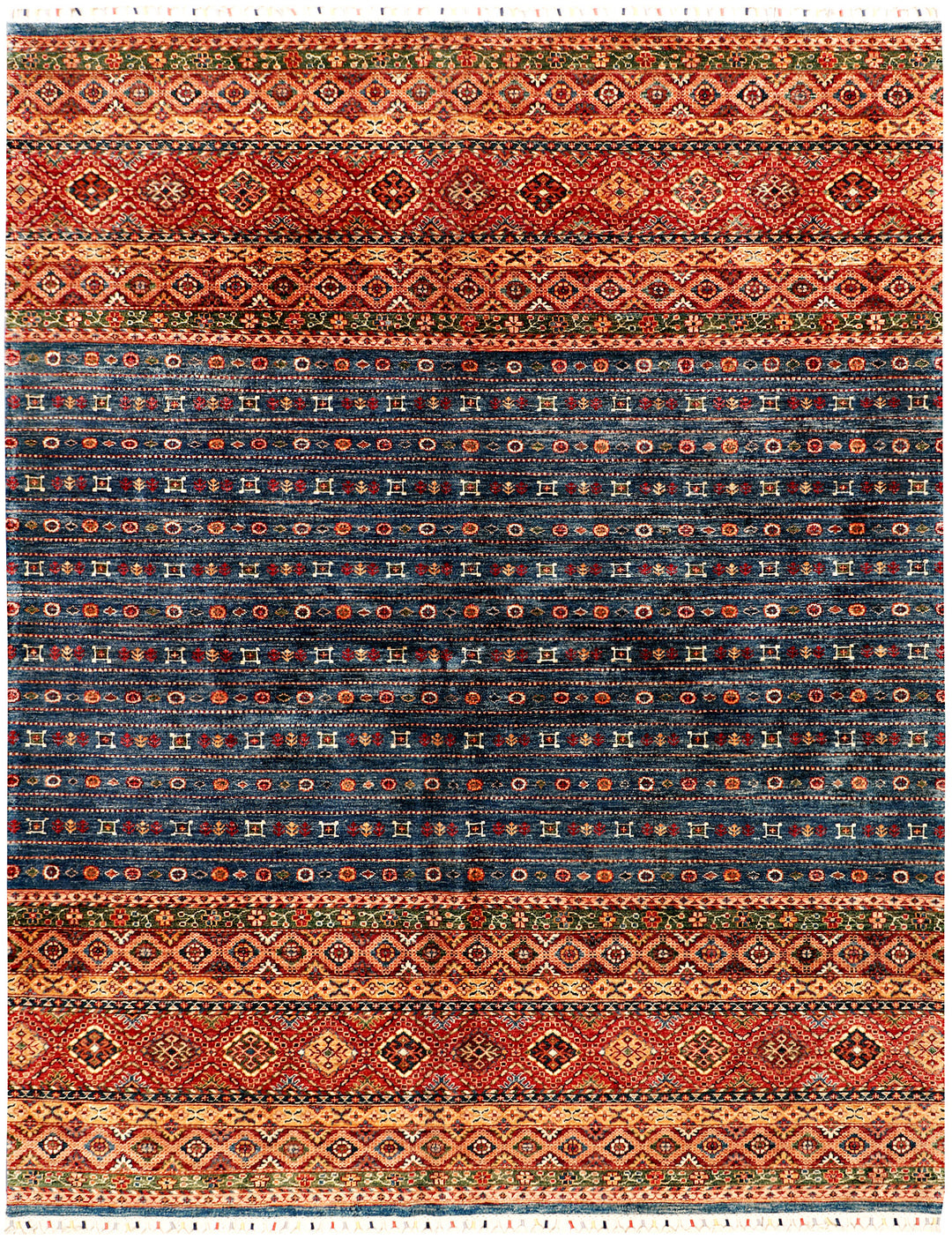 Afghan Kazak Rug 6' 10 x 9' 9 Hand-Knotted