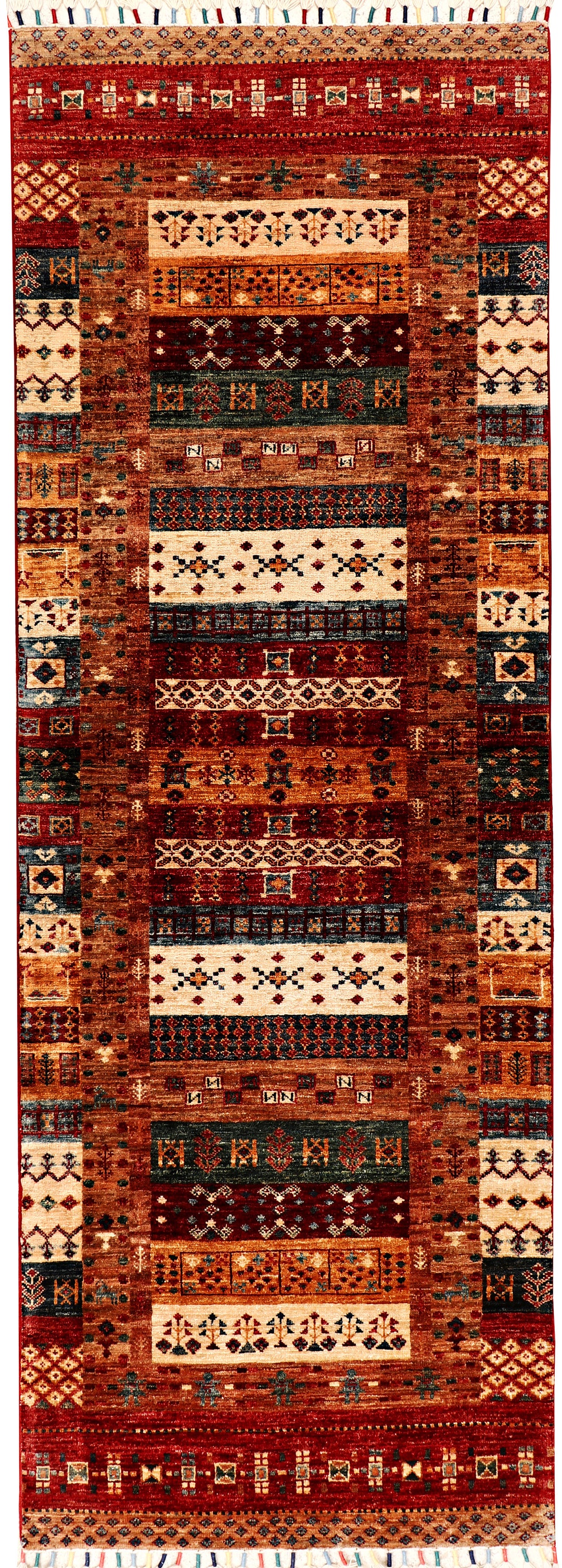 Afghan Kazak Rug 2' 8" x 7' 9" Hand-Knotted