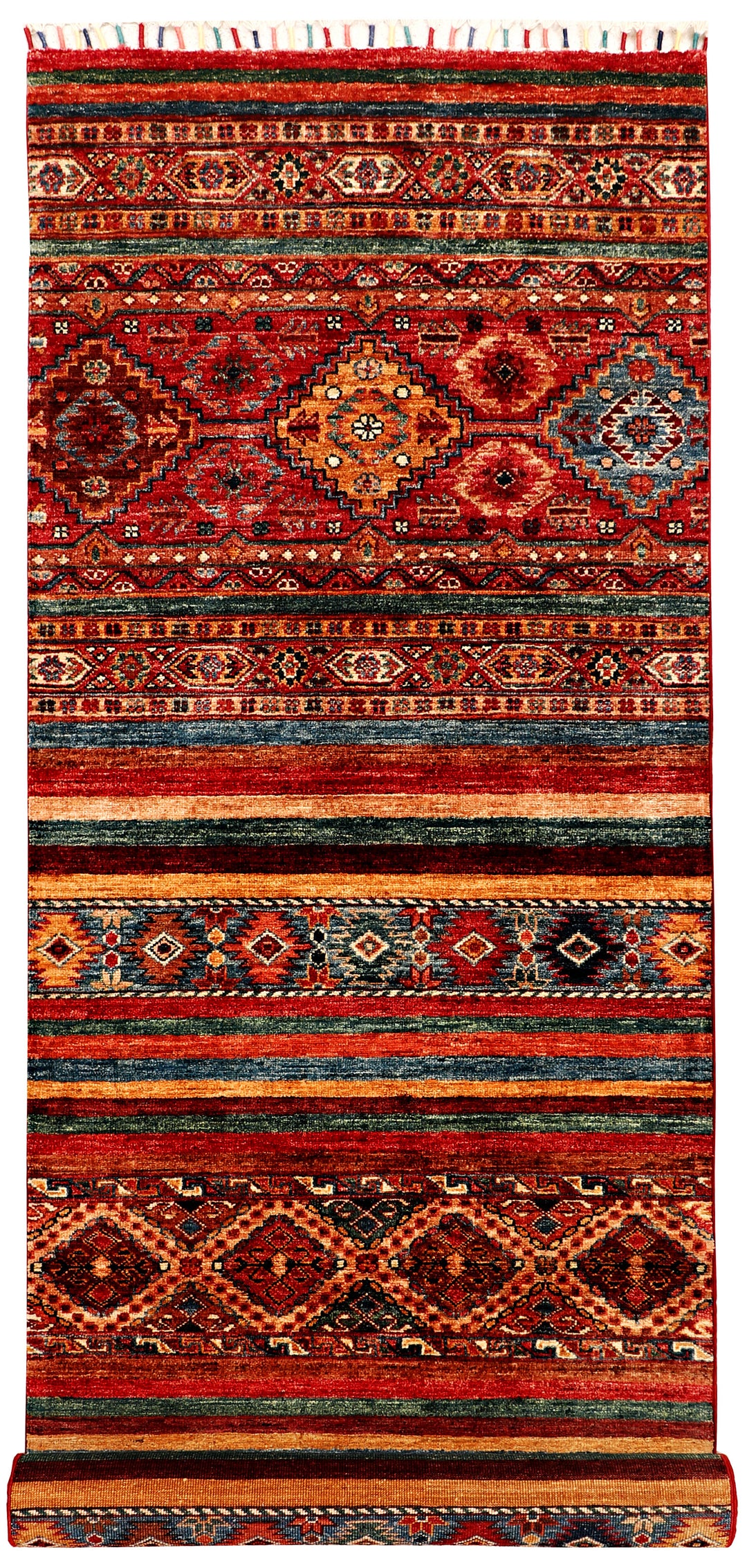 Afghan Kazak Rug 2' 9 x 9' 6 Hand-Knotted