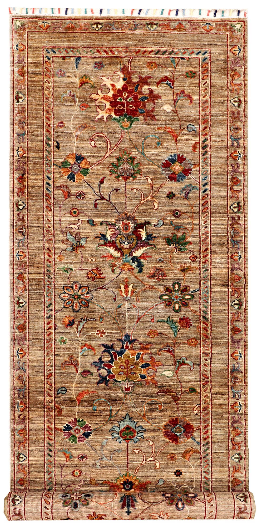 Tan Afghan Kazak Rug 2'10" x 8'8" Hand-Knotted