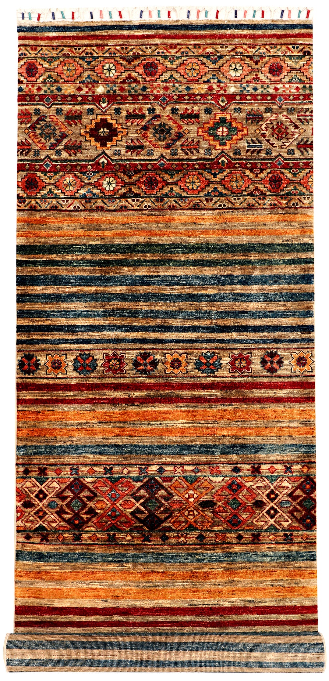 Afghan Kazak Rug 2'10" x 9'2" Hand-Knotted