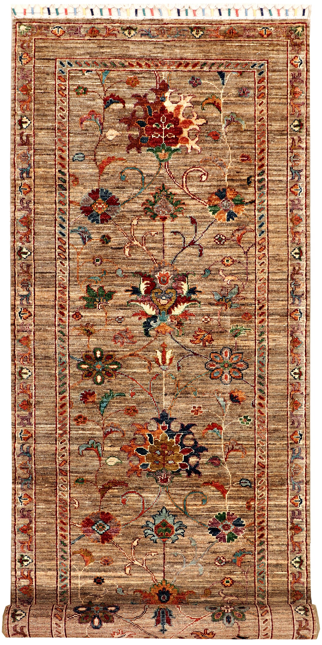 Tan Afghan Kazak Rug 2'10" x 8'8" Hand-Knotted