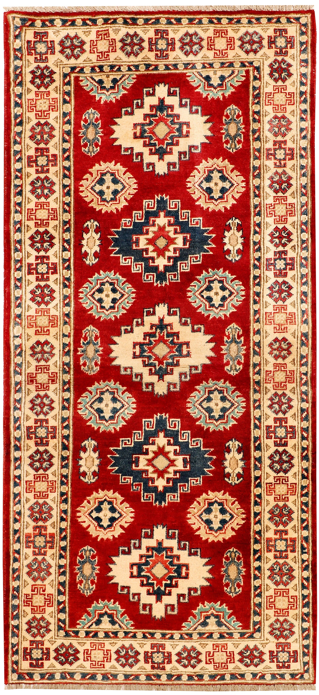 Red Afghan Kazak Rug 2' 10 x 6' 3 Hand-Knotted