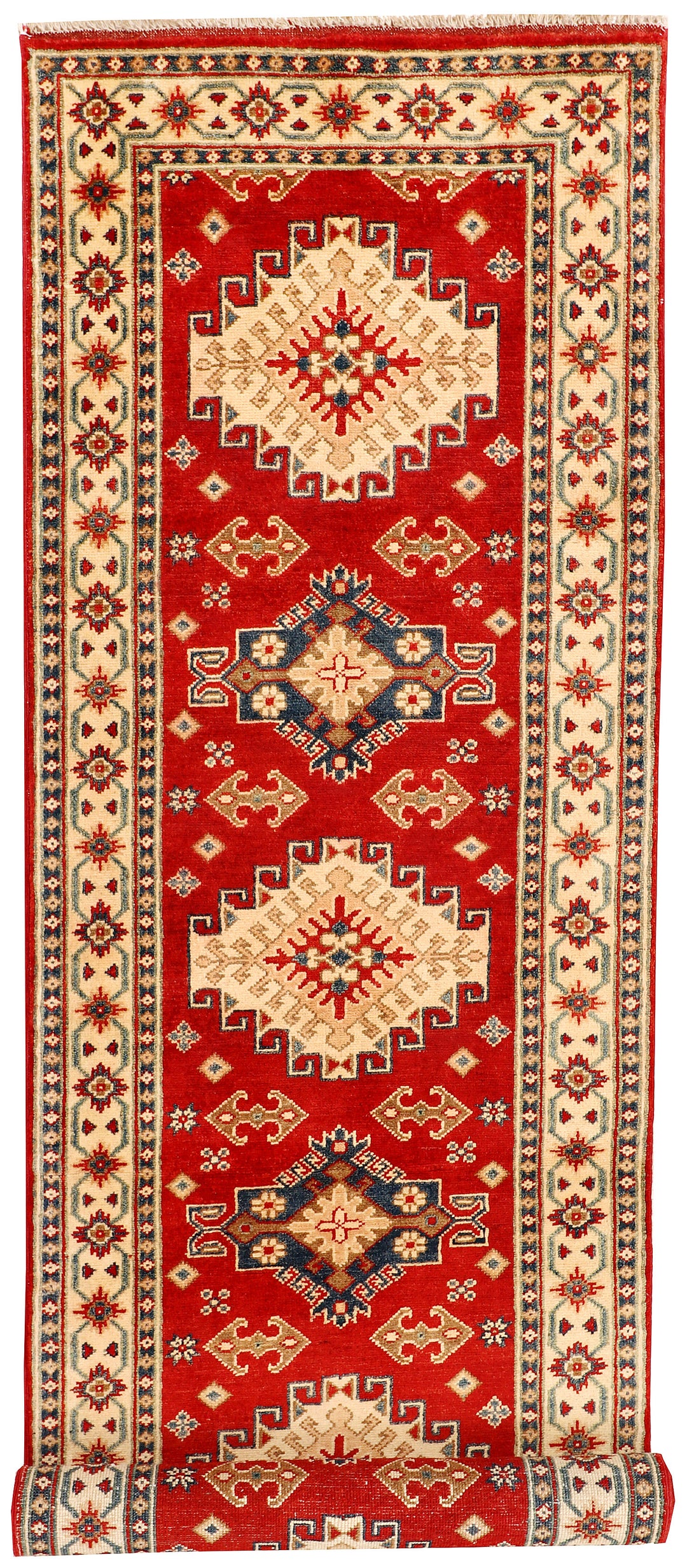 Red Afghan Kazak Rug 2' 6" x 9' 2" Hand-Knotted