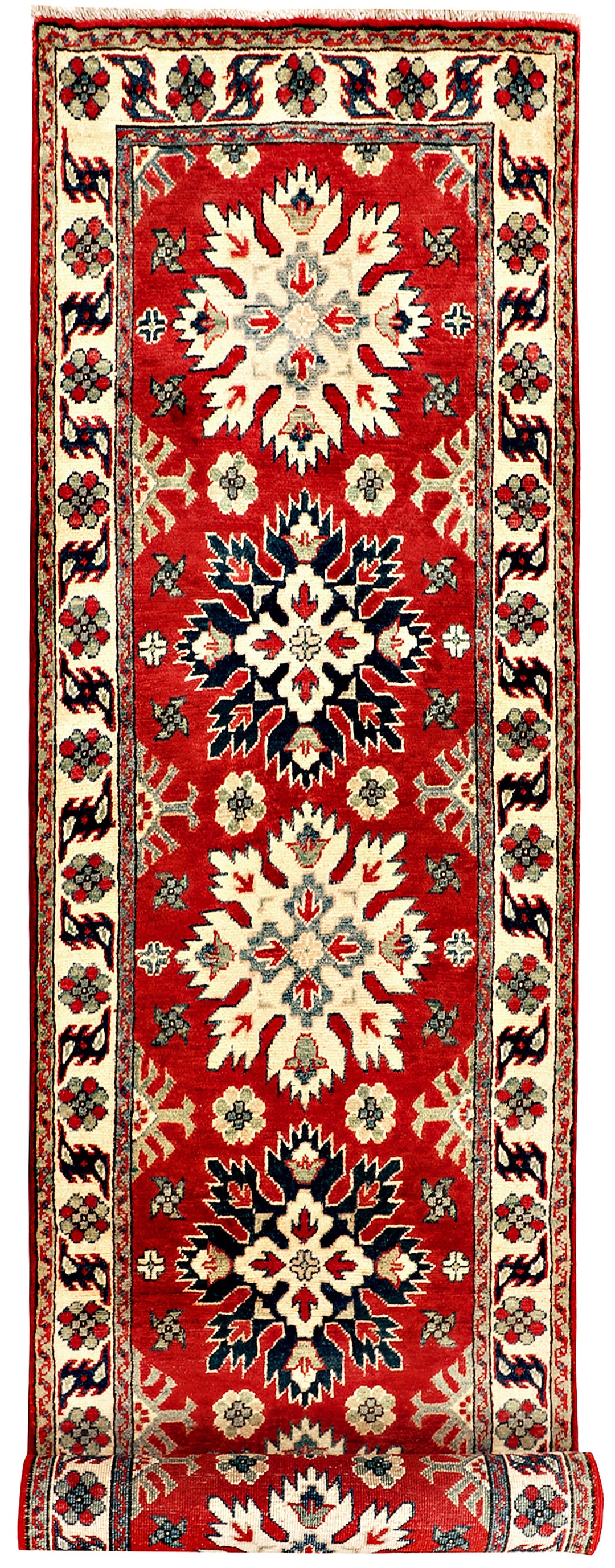 Red Afghan Kazak Rug 2' 6 x 9' 8 Hand-Knotted