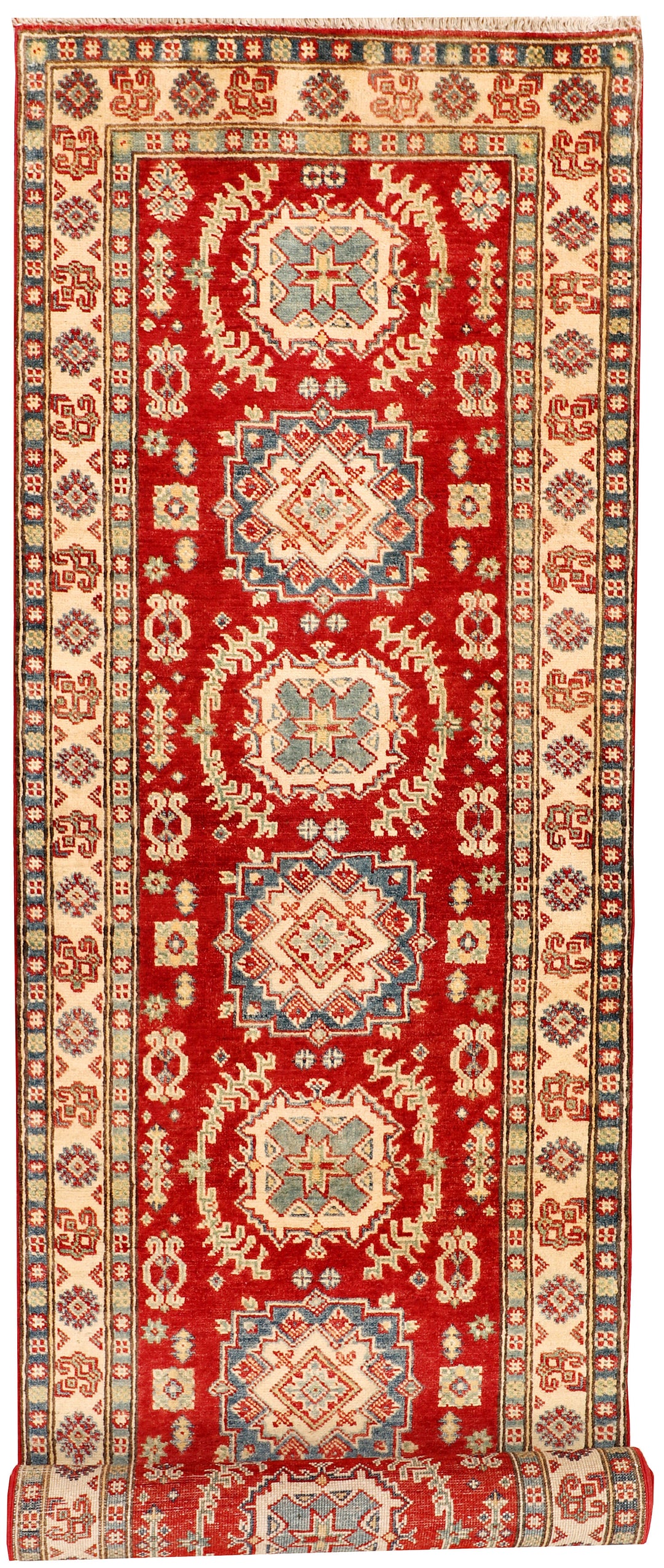 Red Afghan Kazak Rug 2' 7 x 9' 7 Hand-Knotted