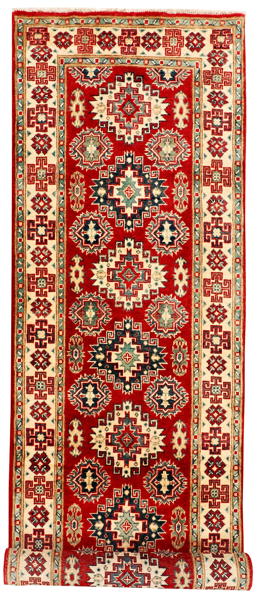 Red Afghan Kazak Rug 2' 9 x 9' 8 Hand-Knotted