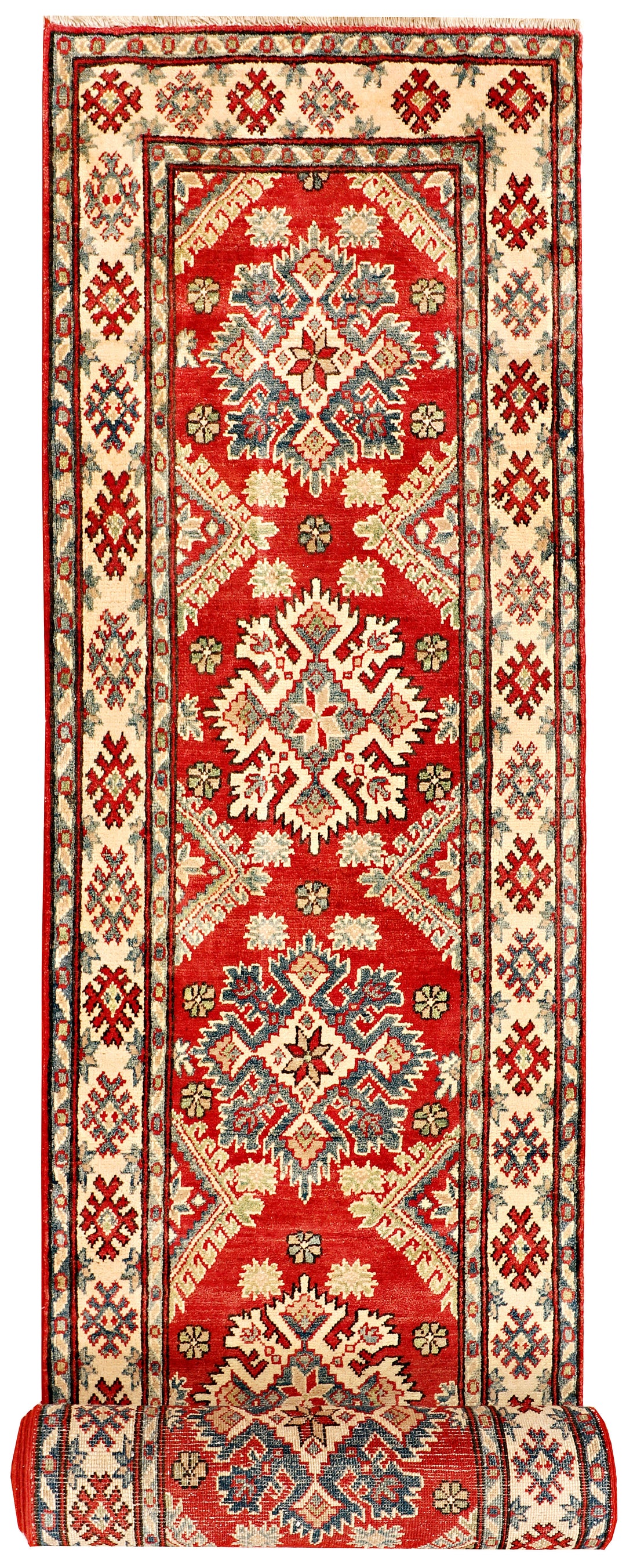 Red Afghan Kazak Rug 2'7" x 15'7" Hand-Knotted