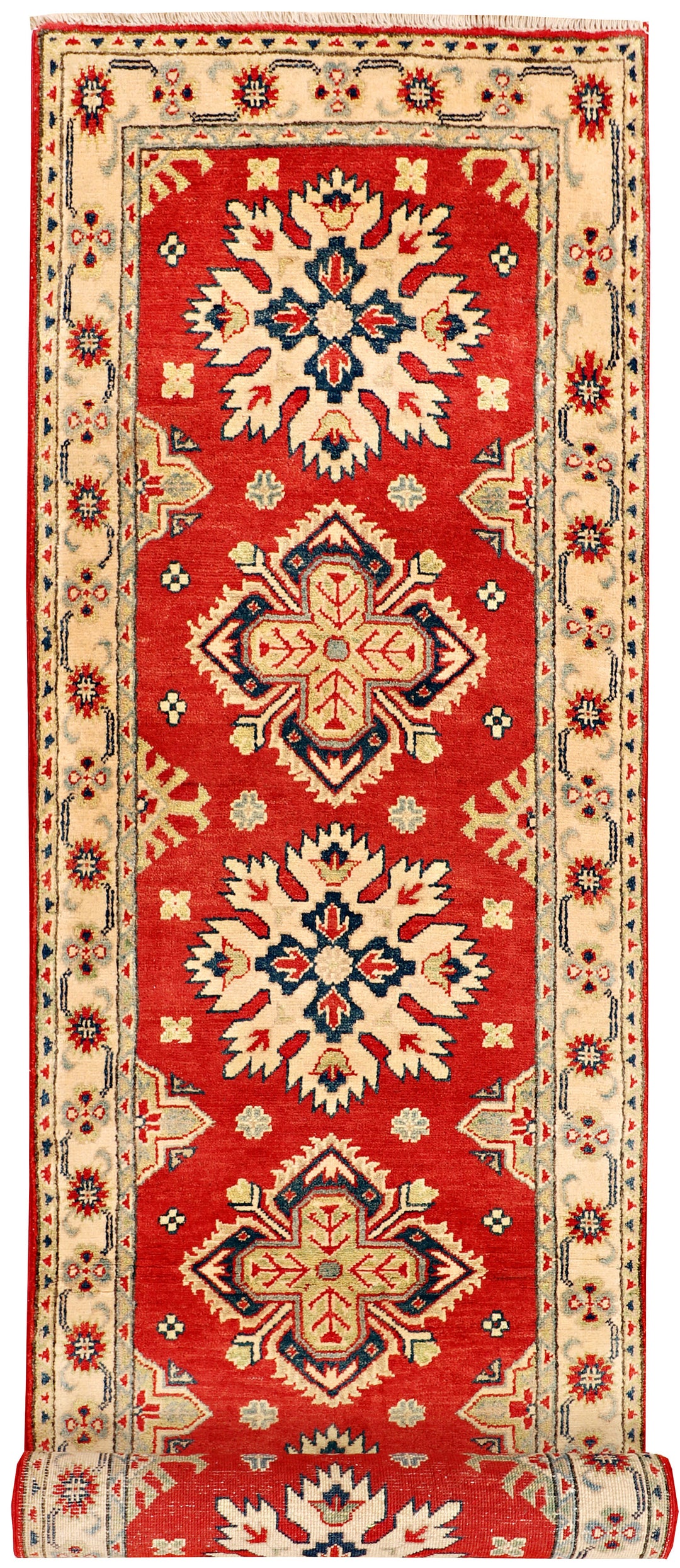 Red Afghan Kazak Rug 2' 7 x 9' 9 Hand-Knotted
