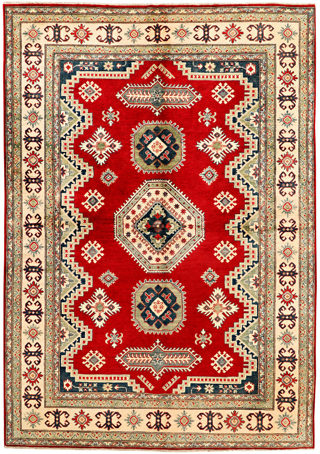Red Afghan Kazak Rug 6' 6 x 9' 3 Hand-Knotted