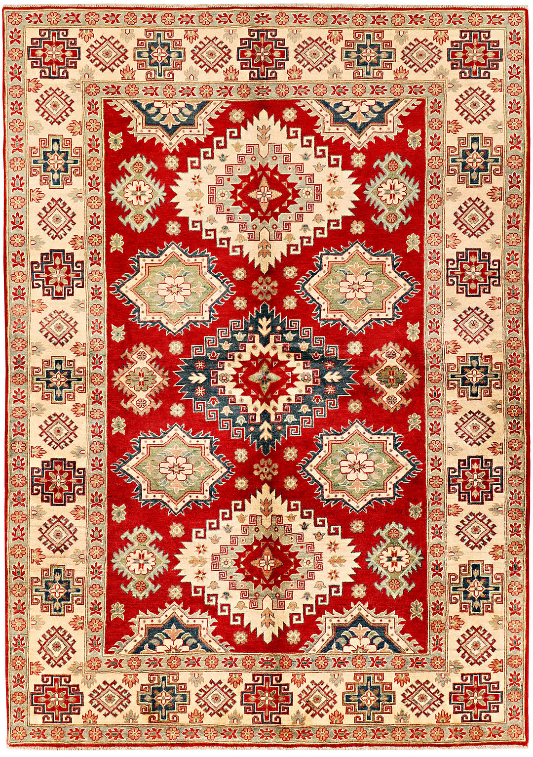 Red Afghan Kazak Rug 6'6" x 9'9" Hand-Knotted