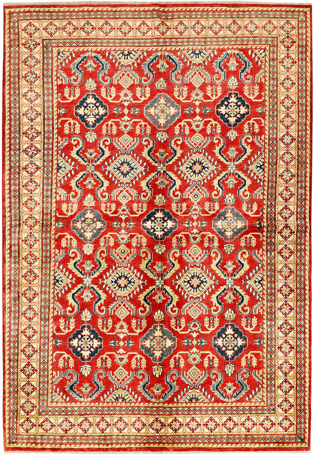Red Afghan Kazak Rug 6' 8 x 9' 9 Hand-Knotted