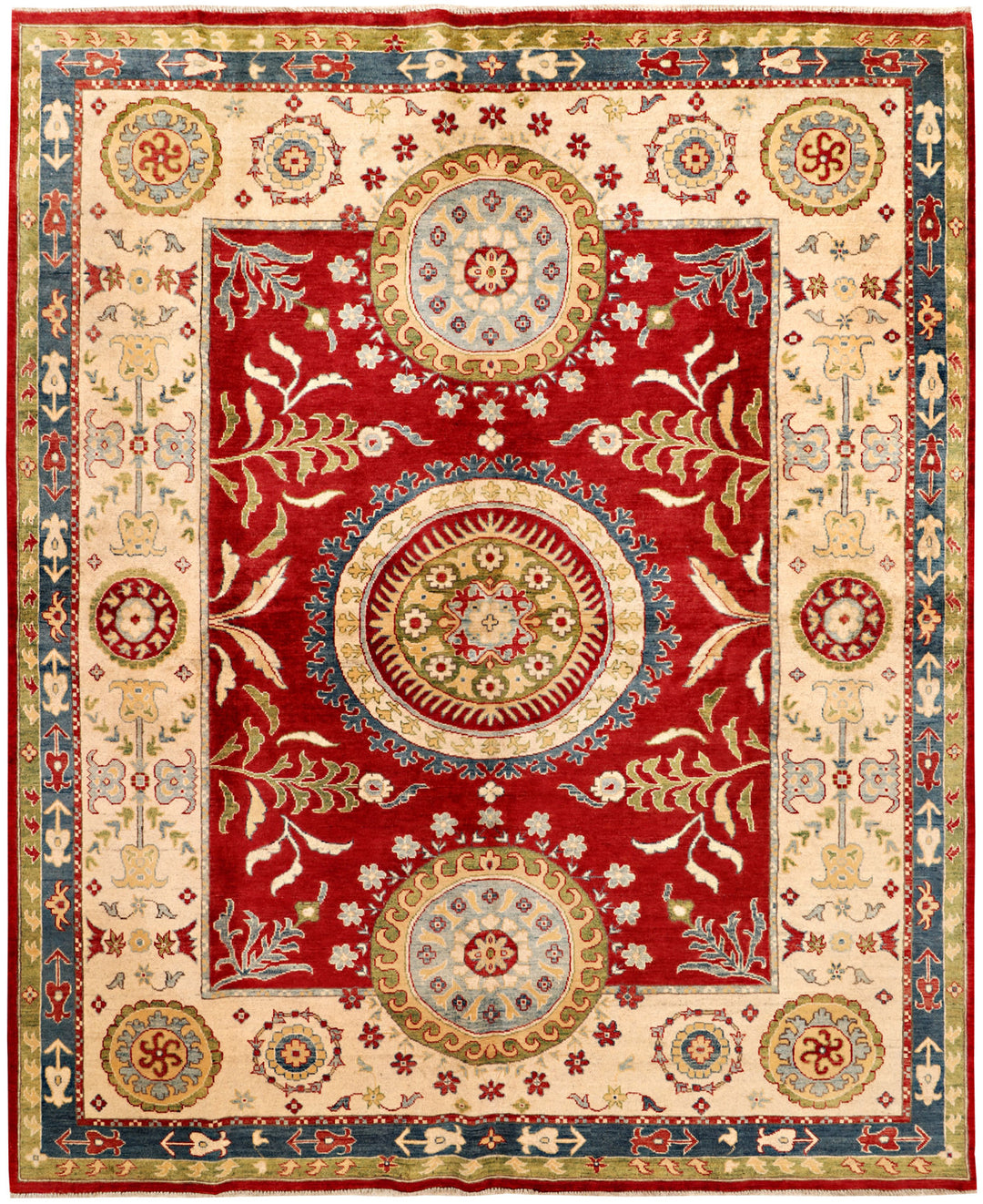 Red Afghan Kazak Rug 7'10" x 9'5" Hand-Knotted
