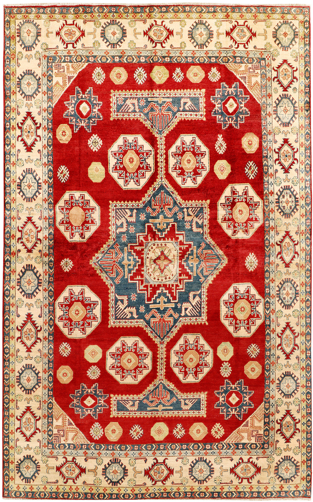 Red Afghan Kazak Rug 7' 8 x 11' 1 Hand-Knotted