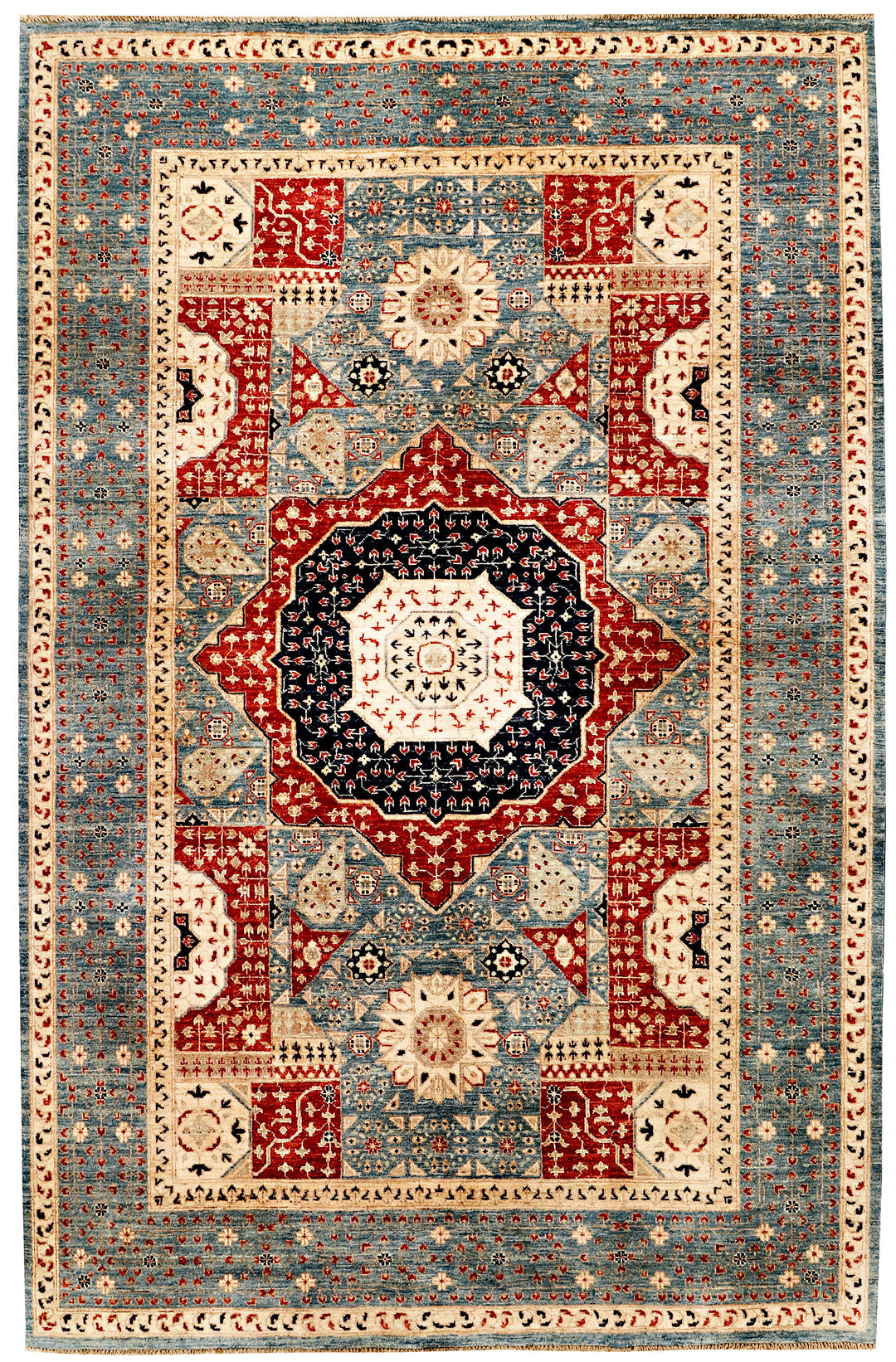 Afghan Mamluk Rug 6' 5 x 9' 10 Hand-Knotted