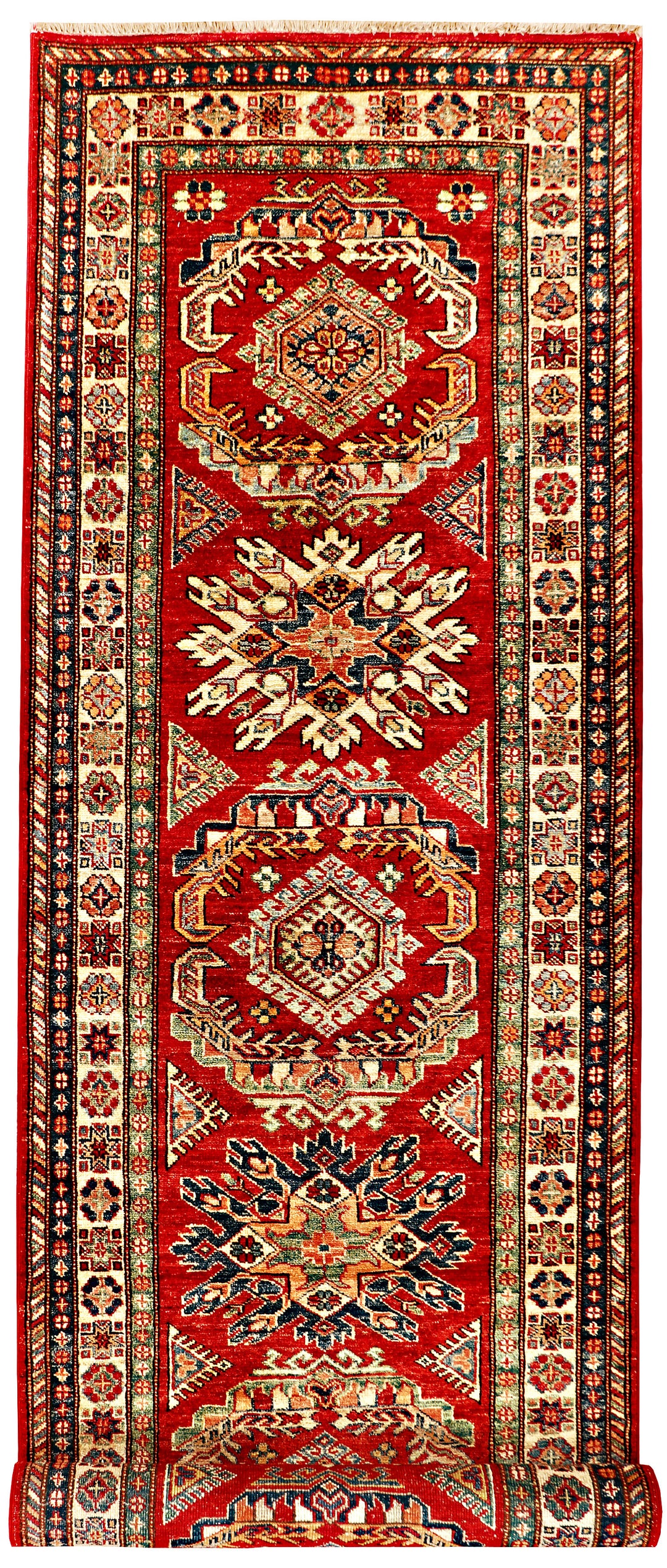 Red Afghan Kazak Rug 2' 7 x 9' 11 Hand-Knotted
