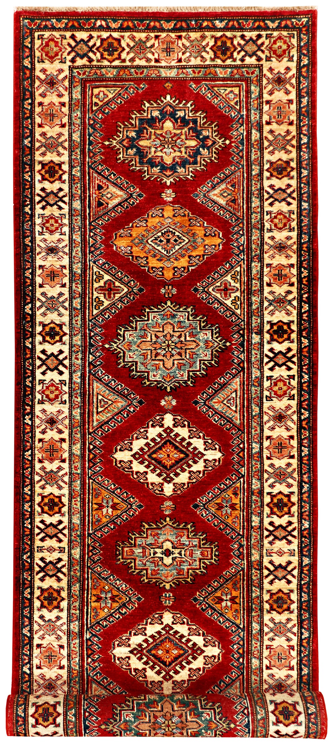 Red Afghan Kazak Rug 2' 8 x 9' 8 Hand-Knotted