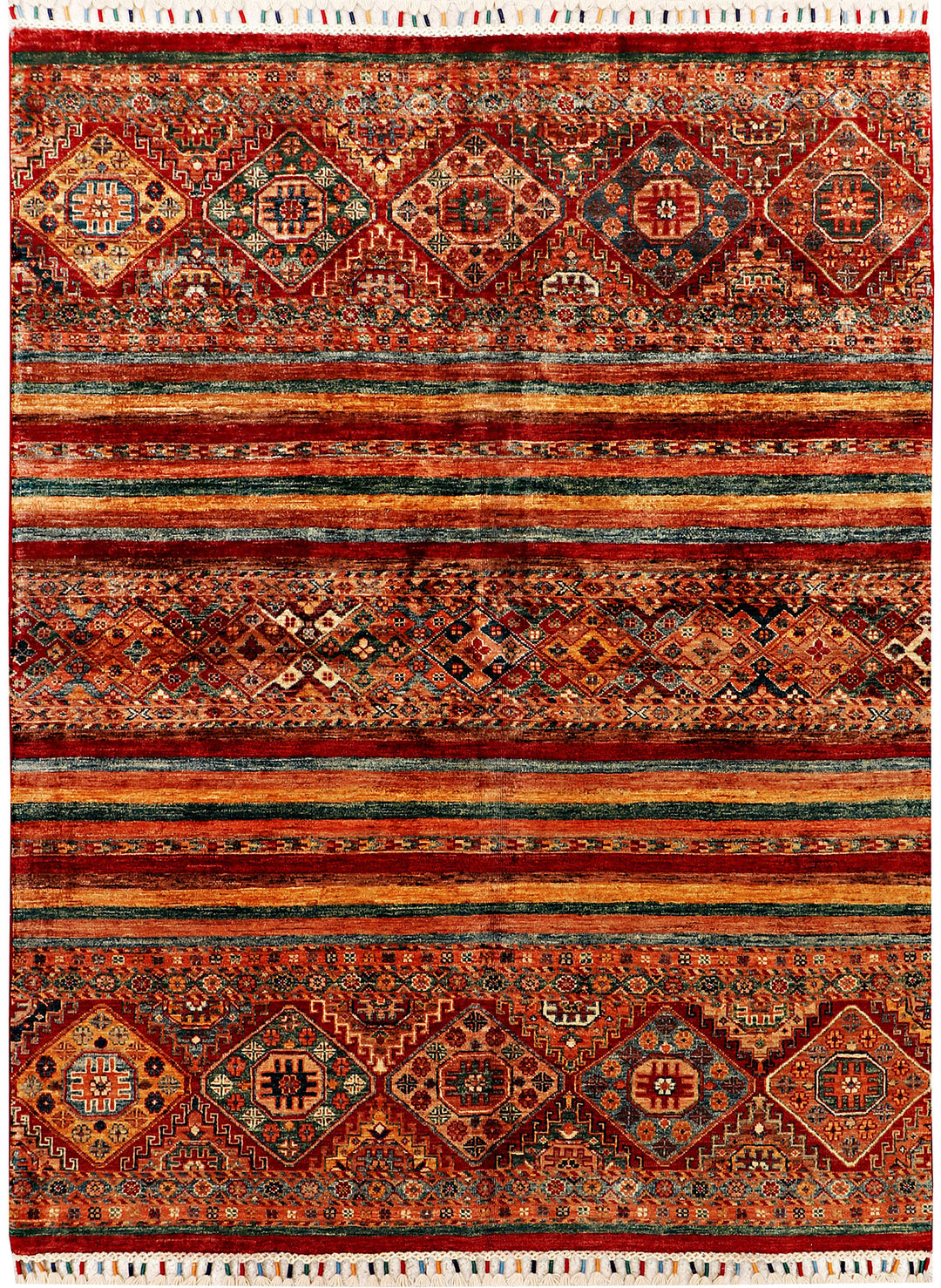 Afghan Kazak Rug 4' 10 x 6' 5 Hand-Knotted