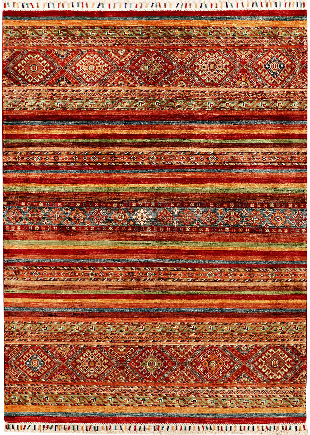 Afghan Kazak Rug 5' x 6' 9" Hand-Knotted