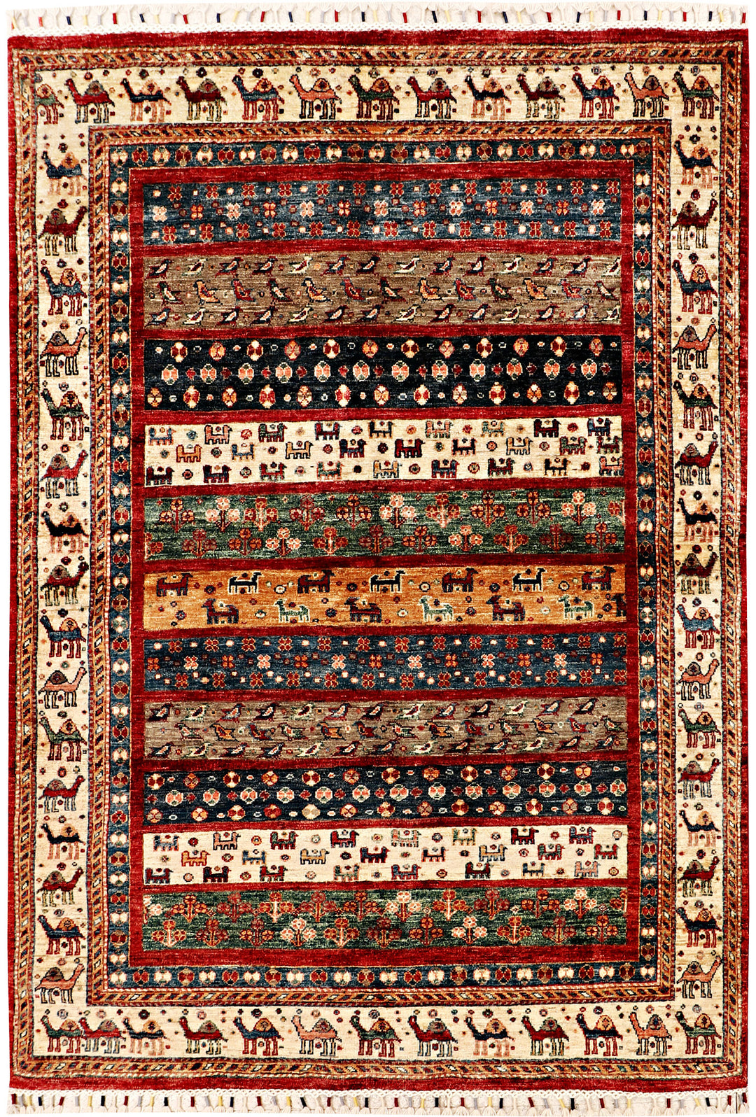 Afghan Kazak Rug 4'11" x 6'9" Hand-Knotted