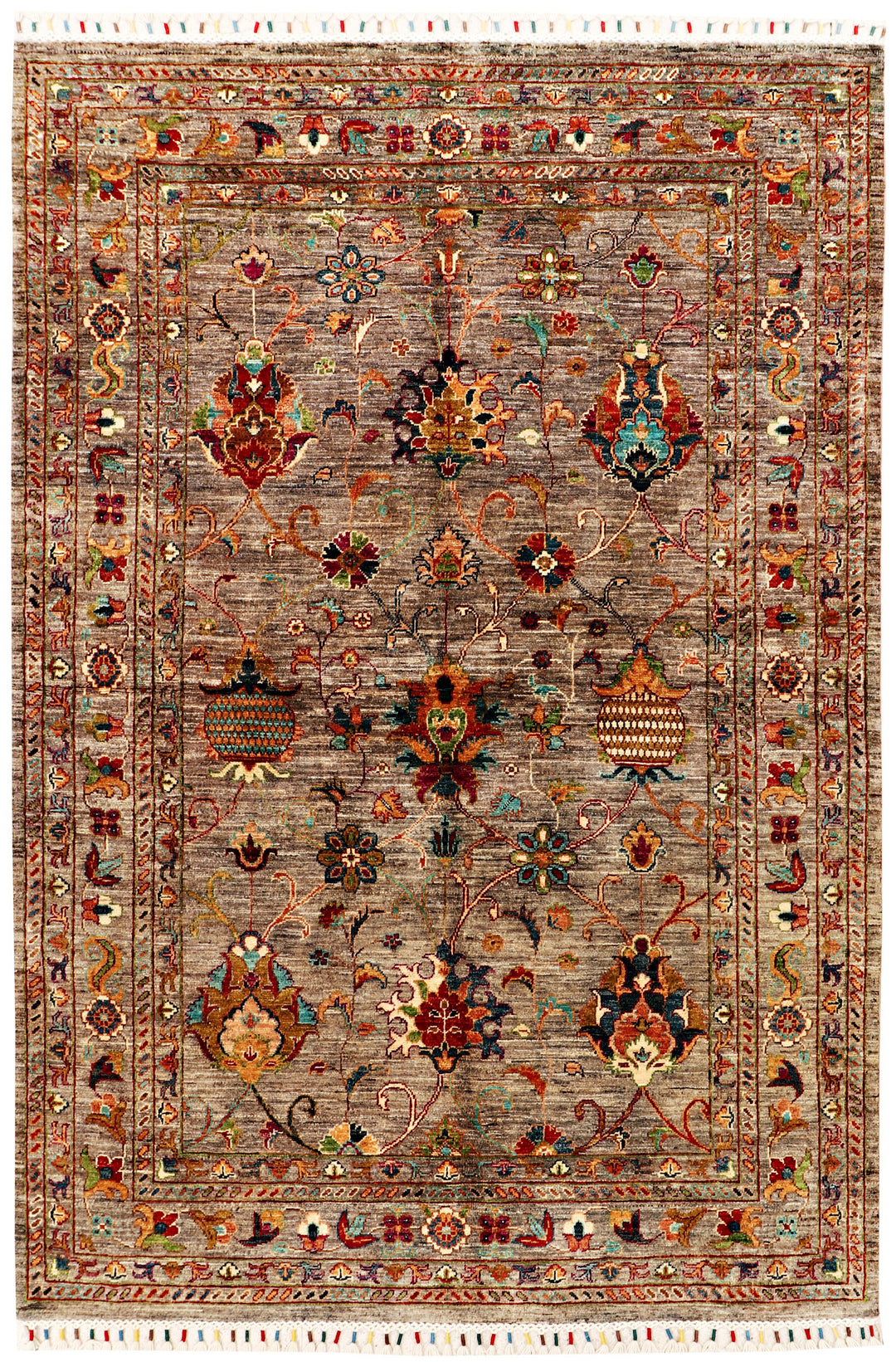 Tan Afghan Kazak Rug 5'1" x 7'6" Hand-Knotted