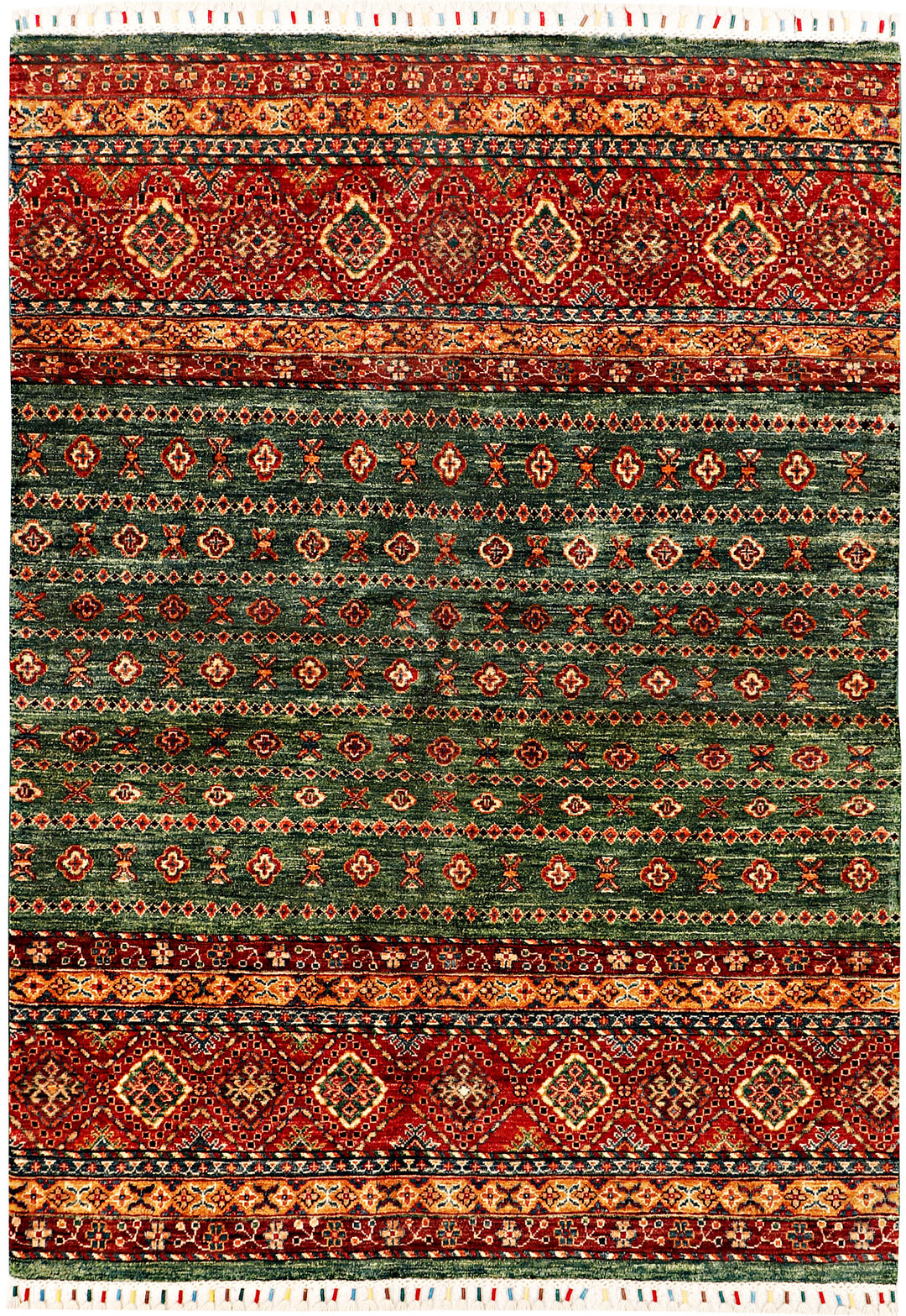 Afghan Kazak Rug 4' 10 x 6' 8 Hand-Knotted