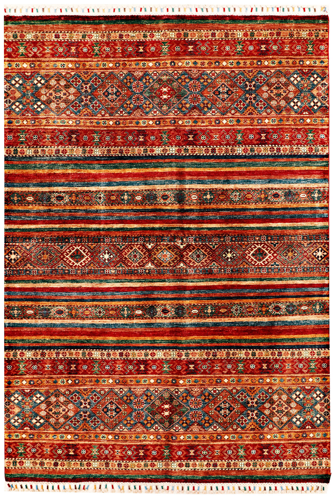 Afghan Kazak Rug 5' 7 x 7' 10 Hand-Knotted